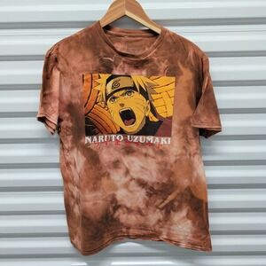 Naruto Shippuden Size L Large Mens Brown Tie Dye Graphic T-Shirt Uzumaki‎ Anime